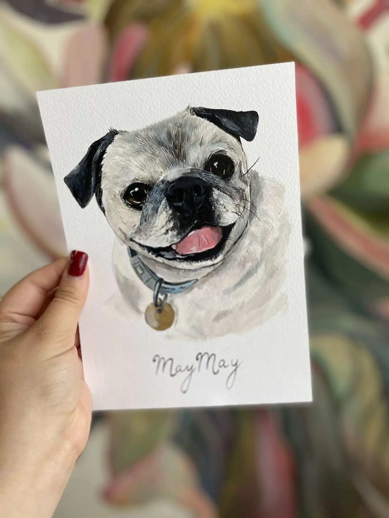 A stroke of creativity: A custom pet portrait, a vibrant fusion of a dog's loyalty and a cat's enigmatic allure, a work of art.